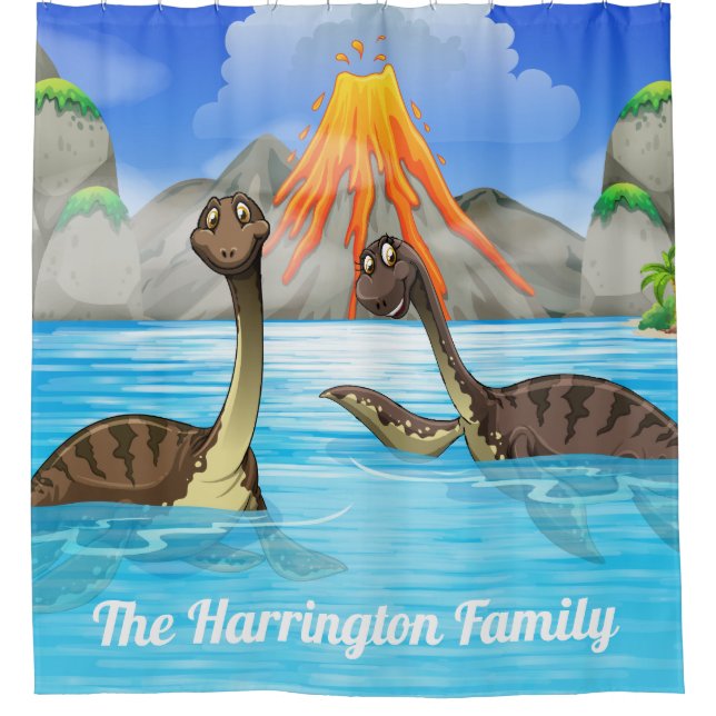 Niedlicher Dinosaurier-Name-Duschvorhang Duschvorhang (Vorderseite)