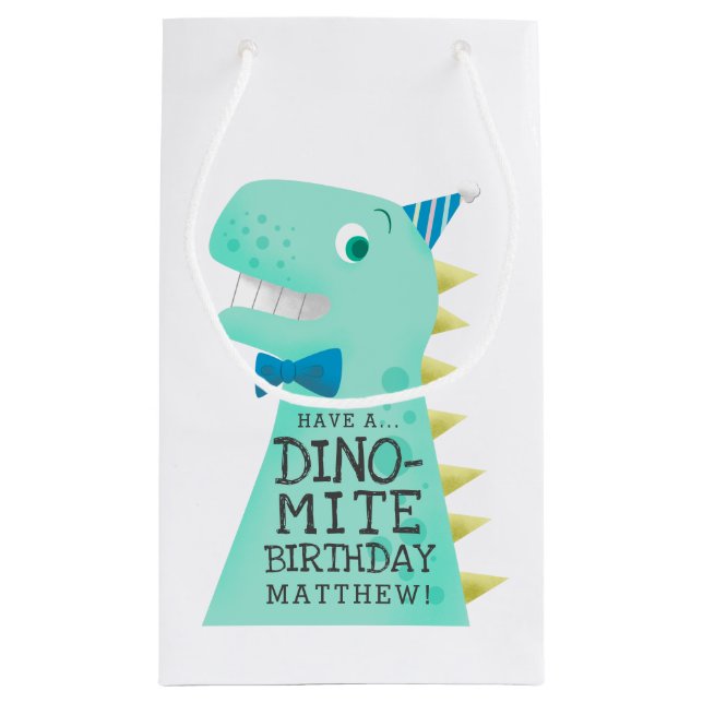 Niedlicher Dinosaurier-personalisierter Geburtstag Kleine Geschenktüte (Rückseite)