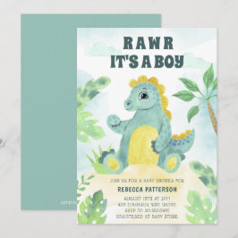 Niedlicher Dinosaurier Rawr seine Baby-Dusche Einladung