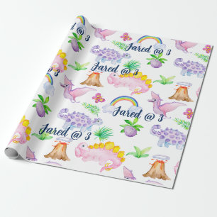 Niedlicher Dinosaurier Regenbogen Aquarellfarbe Ki Geschenkpapier