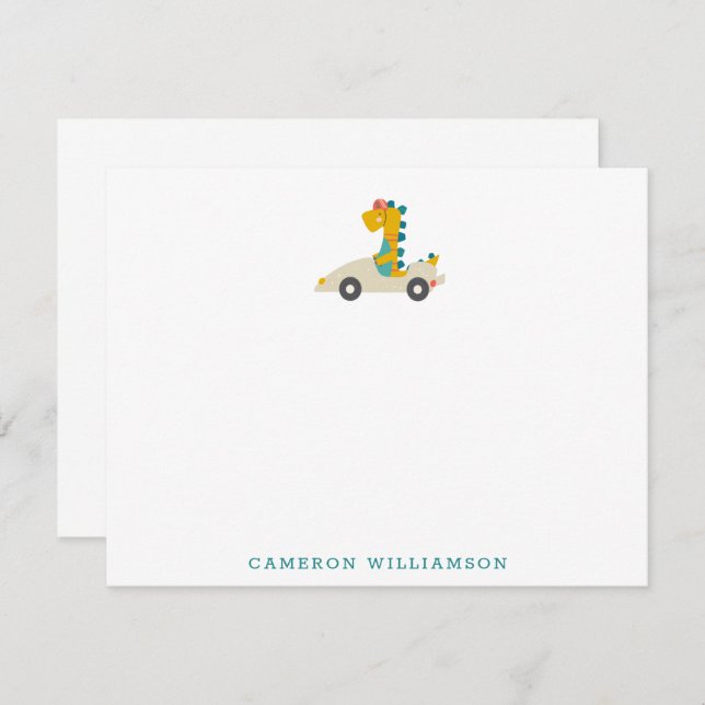 Niedlicher Dinosaurier-Rennwagen Personalisiert St Dankeskarte (Vorne/Hinten)