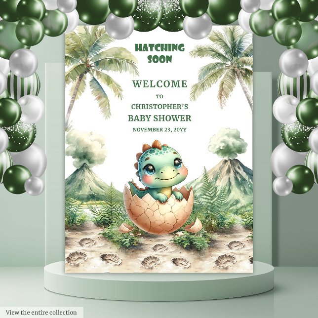 Niedlicher Dinosaurier Schlägen Bald Baby Duschban Wandteppich (Cute Dinosaur Hatching Soon Baby Shower Banner)