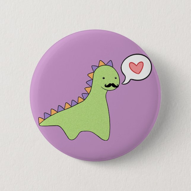 Niedlicher Dinosaurier-Schnurrbart Button (Vorderseite)