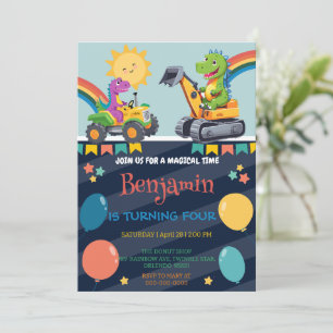 Niedlicher Dinosaurier-Traktor-Ballonfahrer Schule Save The Date