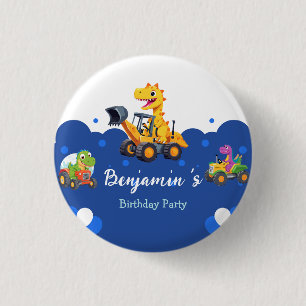 Niedlicher Dinosaurier-Traktor-Hubballon Geburtsta Button