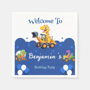 Niedlicher Dinosaurier-Traktor-Hubballon Geburtsta Serviette