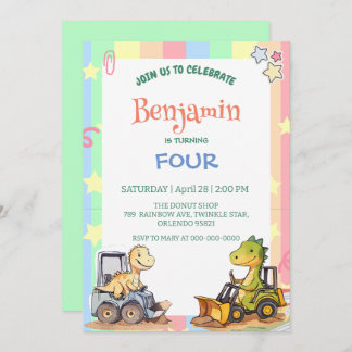 Niedlicher Dinosaurier-Traktor Rainbow-Ballon Gebu Einladung
