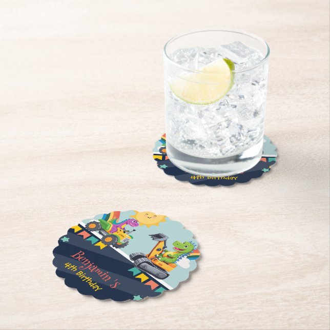 Niedlicher Dinosaurier-Traktor Rainbow-Ballon HBD Untersetzer (Vor Ort)