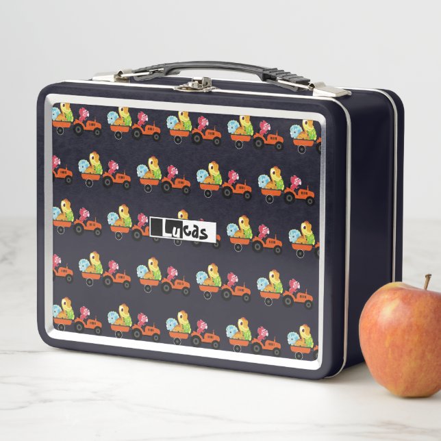 Niedlicher Dinosaurier-Traktor Truck School-Jungs Metall Brotdose (Beispiel)