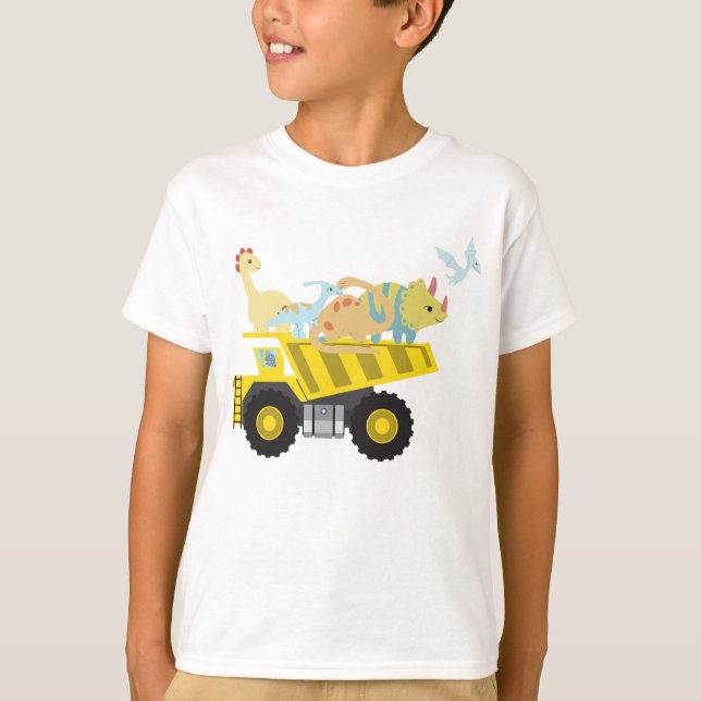 Niedlicher Dinosaurier-Traktor zurück zur Schule T-Shirt (Vorderseite)