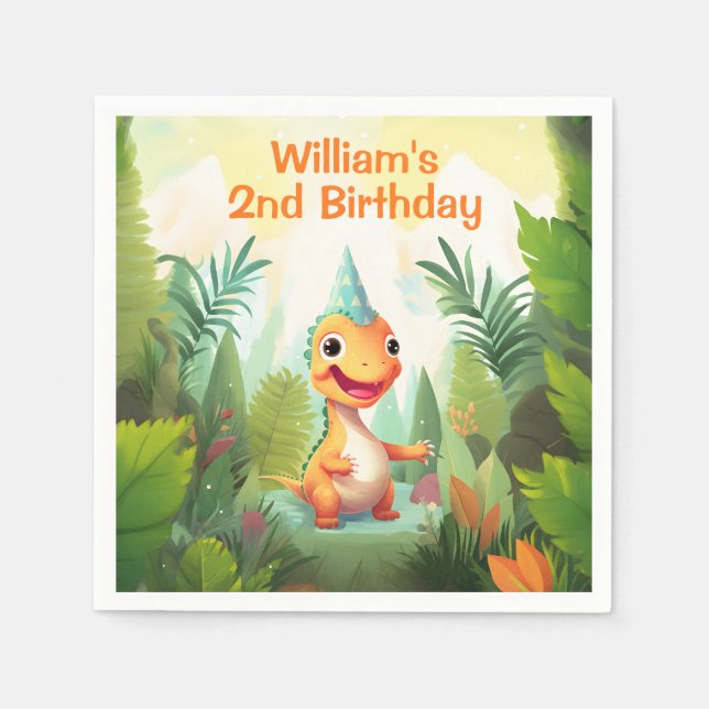 Niedlicher Dinosaurier Tropenwald | Dino Kindergeb Serviette (Vorderseite)