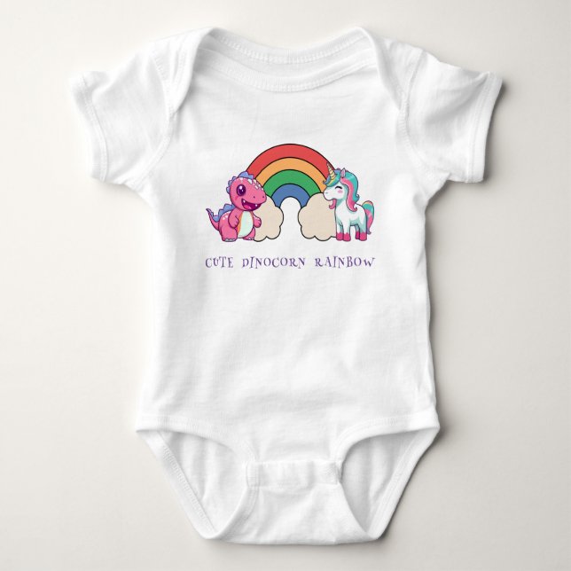 Niedlicher Dinosaurier Unicorn Regenbogen bunter G Baby Strampler (Vorderseite)