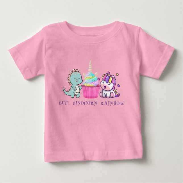 Niedlicher Dinosaurier Unicorn Regenbogenkuchen Ge Baby T-shirt (Vorderseite)
