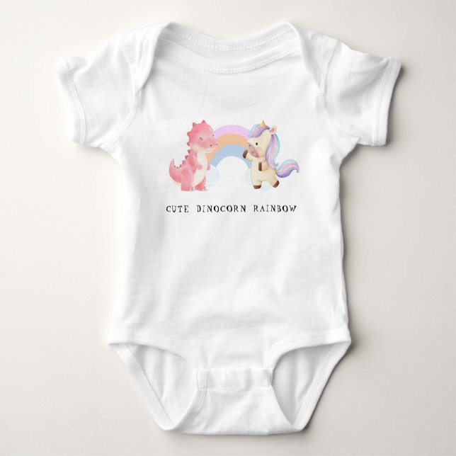 Niedlicher Dinosaurier Unicorn-Regenbogenpastete G Baby Strampler (Vorderseite)