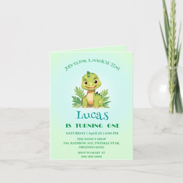 Niedlicher Dinosaurier-Wilddschungelzoo Geburtstag Feiertagskarte (Vorderseite)