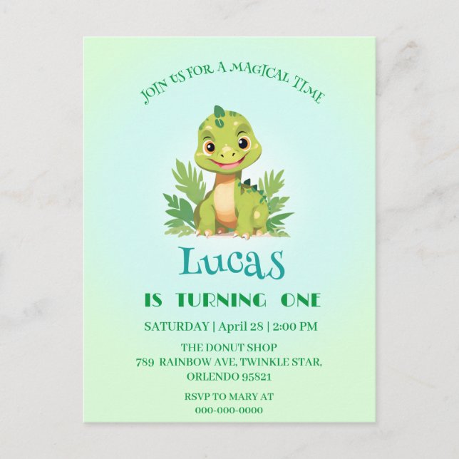 Niedlicher Dinosaurier-Wilddschungelzoo Geburtstag Postkarte (Vorderseite)