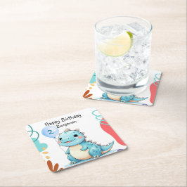 Niedlicher Dinosaurier Wildschwanz Glücklicher Geb Rechteckiger Pappuntersetzer