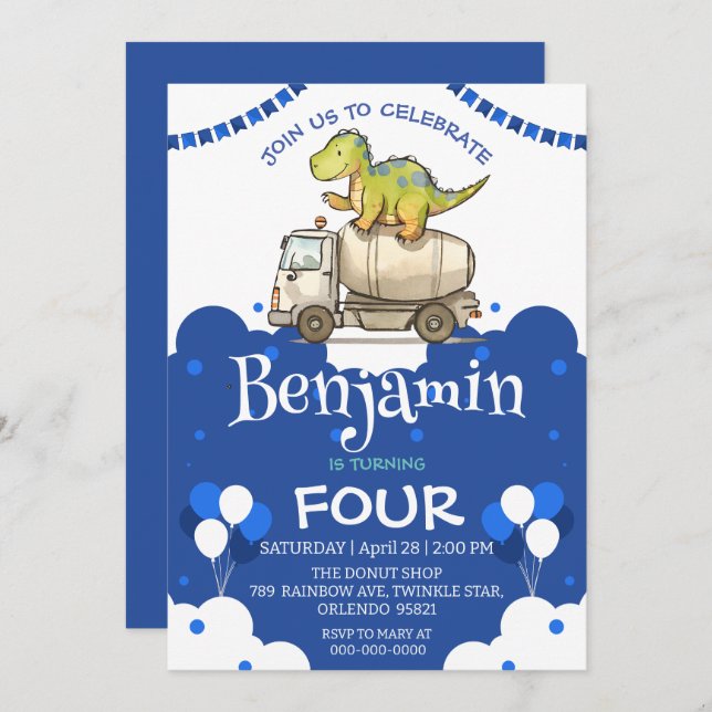 Niedlicher Dinosaurier-Zement-LKW Ballon Schule Ge (Vorne/Hinten)