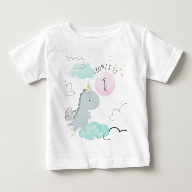 Niedlicher Dinosaurier zum Geburtstag Baby T-shirt (Vorderseite)