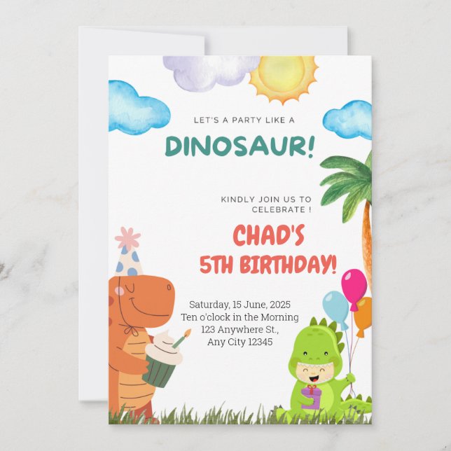 Niedlicher Dinosaurier zum Geburtstag Einladung fü (Vorderseite)