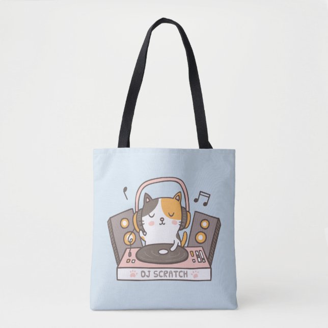 Niedlicher DJ Scratch Kitty Cat Tote Bag (Vorderseite)
