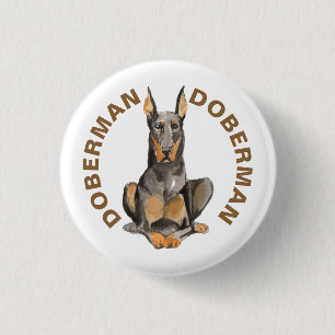 Niedlicher Doberman Hund Zucht Wasserfarben Illust Button
