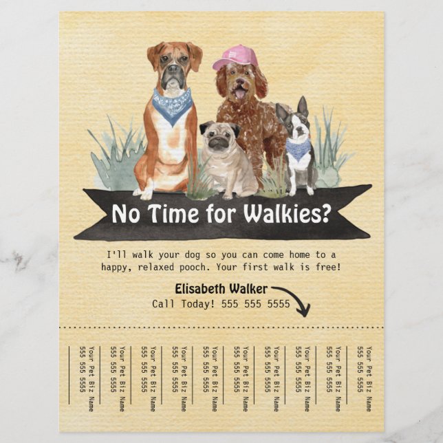 Niedlicher Dog Walker Flyer Reißblech Schwarzes Ba (Vorne)