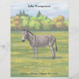 Niedlicher Donkey Gray Burro in Weide Briefbogen