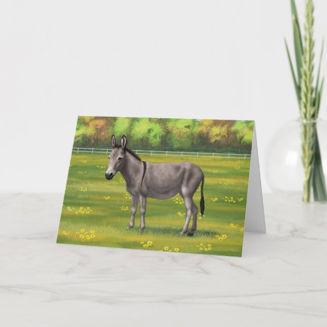 Niedlicher Donkey Gray Burro in Weide Karte (Vorderseite)