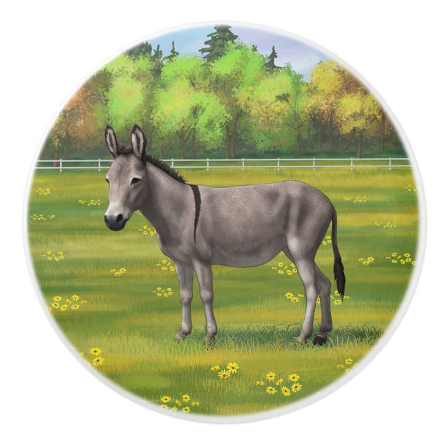 Niedlicher Donkey Gray Burro in Weide Keramikknauf (Vorderseite)