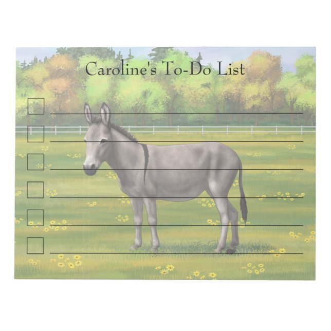 Niedlicher Donkey Gray Burro in Weide Notizblock (Vorderseite)