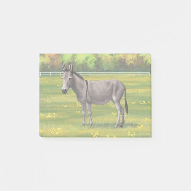 Niedlicher Donkey Gray Burro in Weide Post-it Klebezettel (Vorderseite)