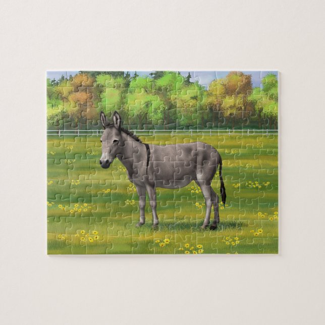 Niedlicher Donkey Gray Burro in Weide Puzzle (Horizontal)