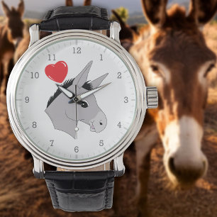 Niedlicher Donkey Head Red Heart Armbanduhr