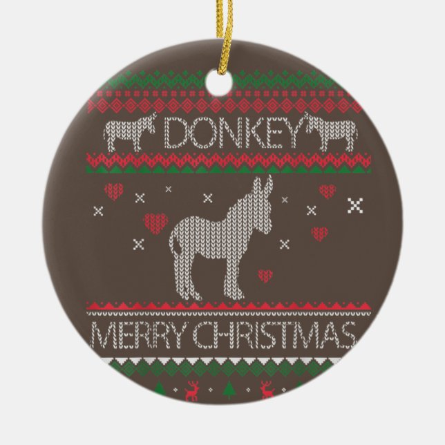 Niedlicher Donkey Ugly Sweater Weihnachtsfeiertag  Keramik Ornament (Vorne)