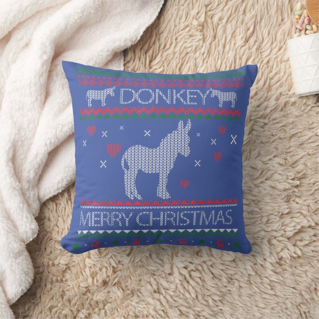 Niedlicher Donkey Ugly Sweater Weihnachtsfeiertag  Kissen (Decke)