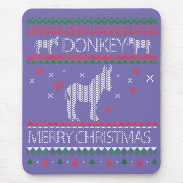 Niedlicher Donkey Ugly Sweater Weihnachtsfeiertag  Mousepad (Vorne)