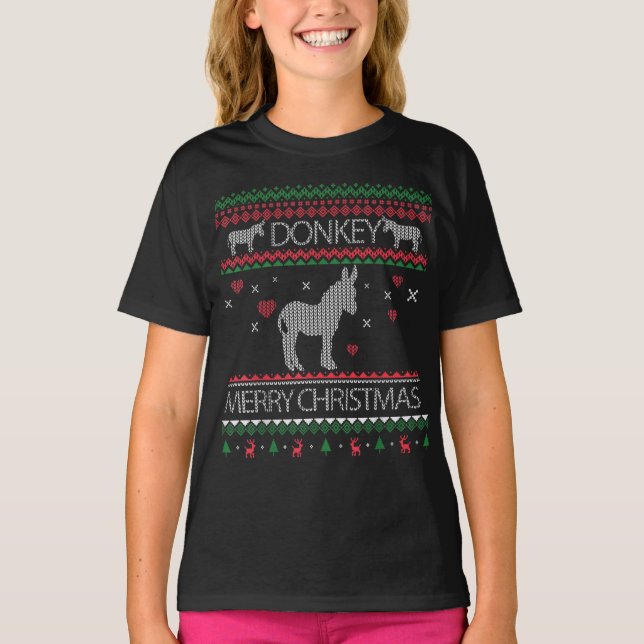Niedlicher Donkey Ugly Sweater Weihnachtsfeiertag  T-Shirt (Vorderseite)