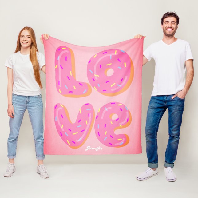 Niedlicher Donut Liebhaber Cartoon Liebe Rosa pers Fleecedecke (Beispiel)
