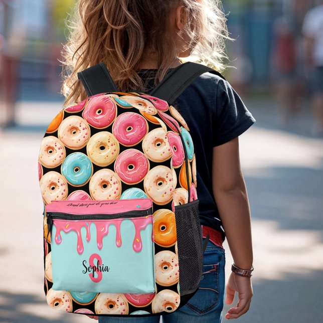 Niedlicher Donut Spaß Sweet Black Pink Monogram Bedruckter Rucksack (Cute Donut Fun Sweet Black Pink Monogram Printed Backpack)