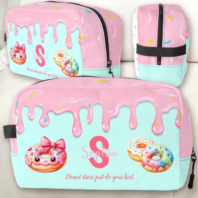 Niedlicher Donut-Tropfen süße Girl Pink Bow Name Waschbeutel (Cute Donut Dots Dripping Sweet Girl Pink Bow Name Dopp Kit)