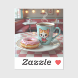 Niedlicher Donut und Kaffee in Retro Diner Aufkleber