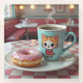 Niedlicher Donut und Kaffee in Retro Diner Glasuntersetzer