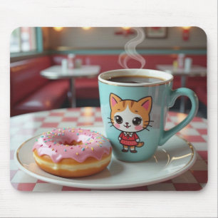 Niedlicher Donut und Kaffee in Retro Diner Mousepad