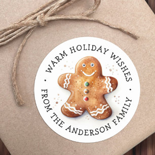 Niedlicher Dopey Lebkuchen Mann warme Winterwünsch Runder Aufkleber