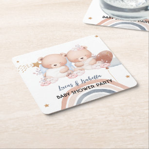Niedlicher Doppelstar Ballon Babydusche Party Rechteckiger Pappuntersetzer