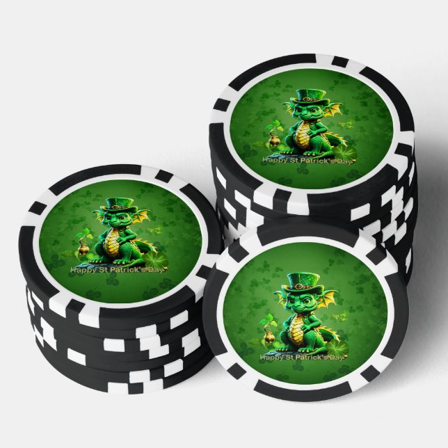 Niedlicher Drache des St. Patrick's Day Pokerchips (Stapel)