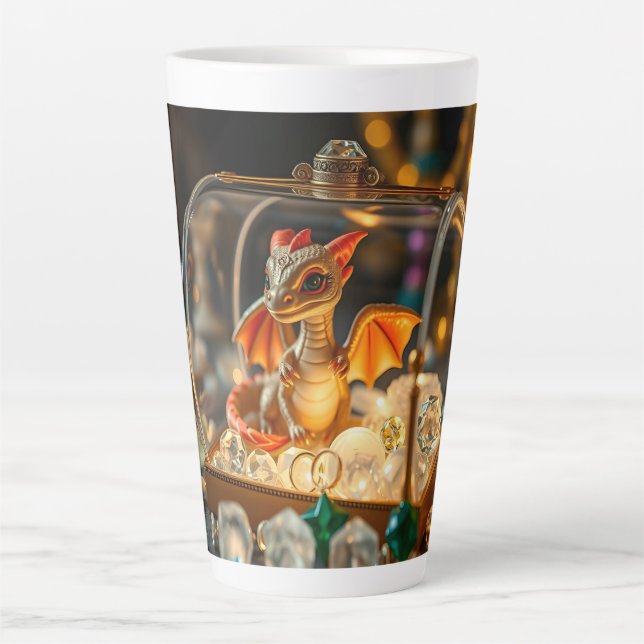 Niedlicher Drache in einer Schmuckbox Milchtasse (Vorderseite)