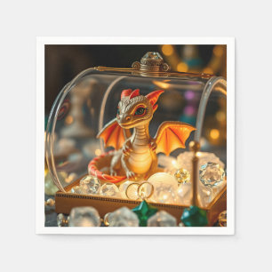 Niedlicher Drache in einer Schmuckbox Serviette