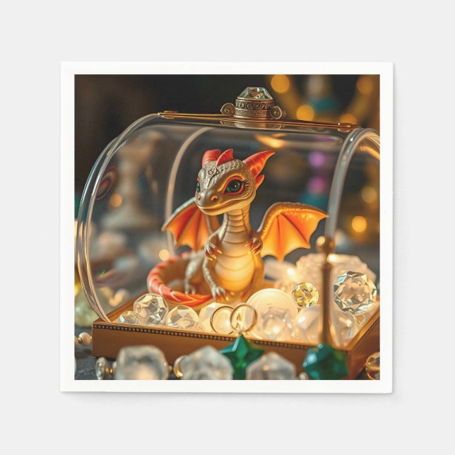 Niedlicher Drache in einer Schmuckbox Serviette (Vorderseite)